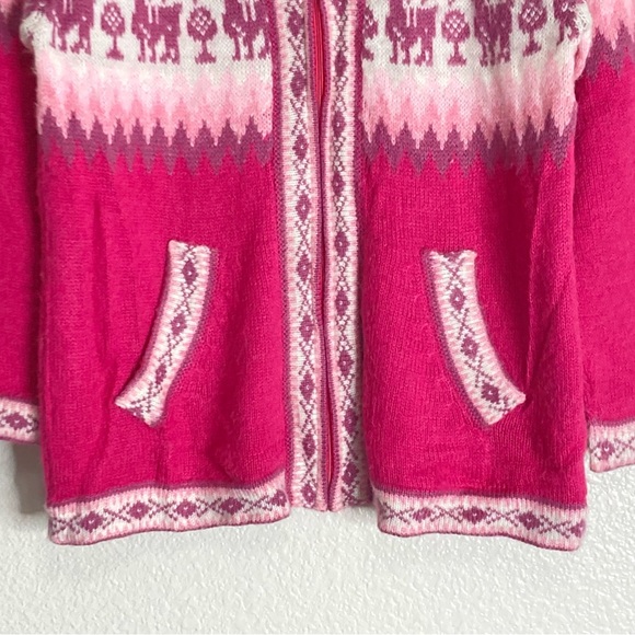 Alpaca Connection Pink Llama Fair Isle  Full Zip Cardigan Sweater M Alpaca Wool - Picture 4 of 11